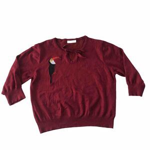 Belle Poque Womens Red Tucan Keyhole Bow Sweater Size XXL Retro 50s
